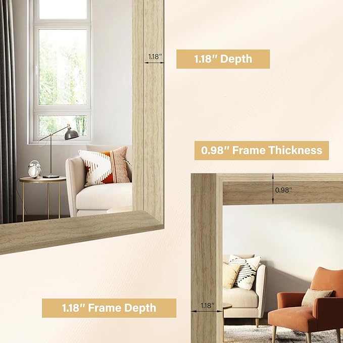 Oak Wood Effect Framed Wall Mirror, 36x36 Rectangle Mirror, Anti-desilvering - Image 4