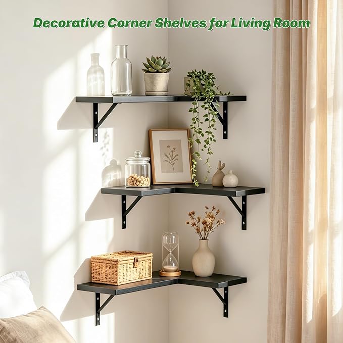 NATURE'S SOURCE Corner Floating Shelves, Corner Shelf Wall Mounted, Shelves - Image 5