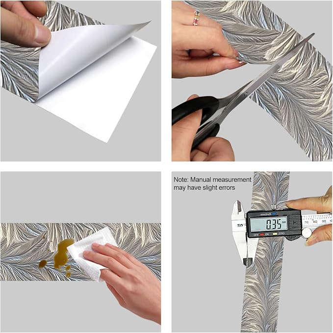 HOMETITUTE Wallpaper Border Peel and Stick Wall Border Silver Feather Texture - Image 8