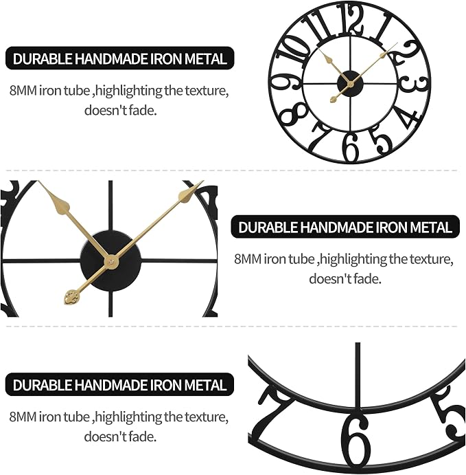 LEIKE Large Wall Clocks, Non Ticking, Battery Operated Big Retro Round Modern - Image 4