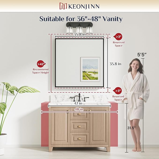 Keonjinn 36 x 36 Inch Black Bathroom Mirrors - Image 7