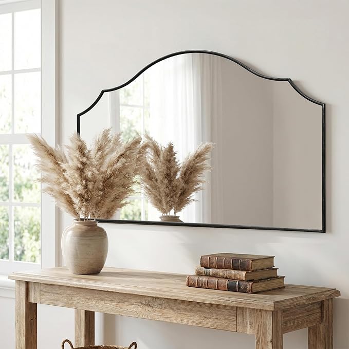 Besdomus Large Scalloped Black Mirror: 47"x31" Modern Minimalist Wood Frame - Image 7
