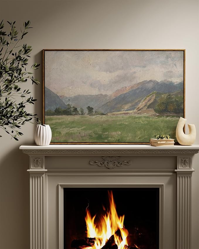 InSimSea Framed Canvas Wall Art Vintage Decor, Prairie Mountain Landscape - Image 4