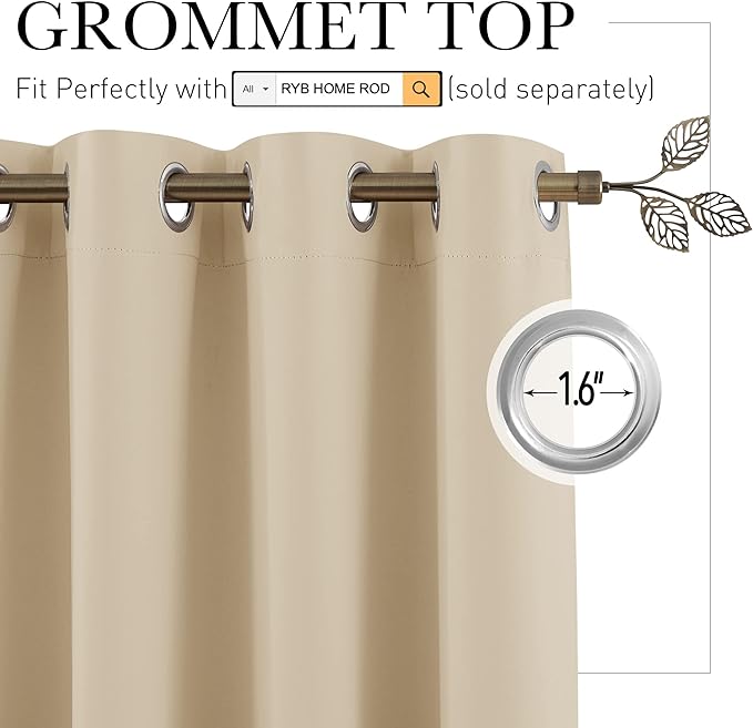 RYB HOME Decor Freestanding Office Partition Wall Divider Curtain, Grommet Top - Image 2