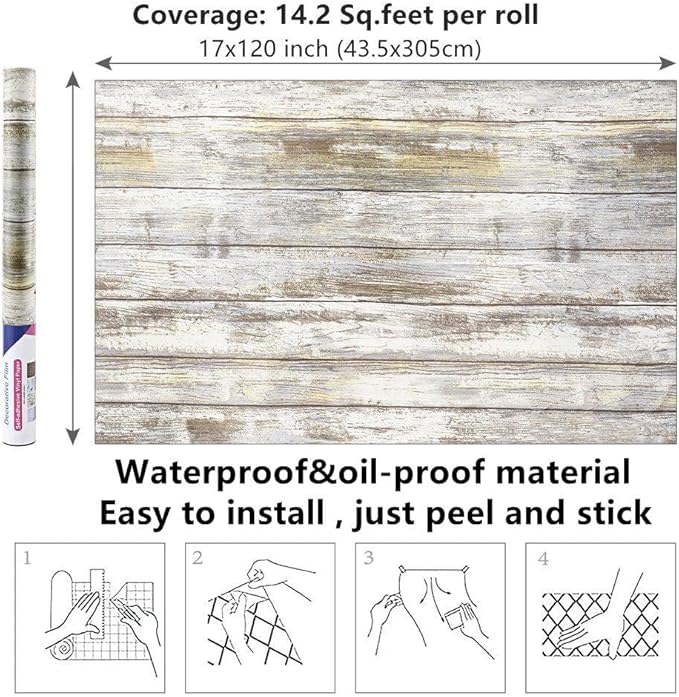 Arthome Distressed Wood Contact Paper 17''x120'' Self-Adhesive Removable Wood - Image 7