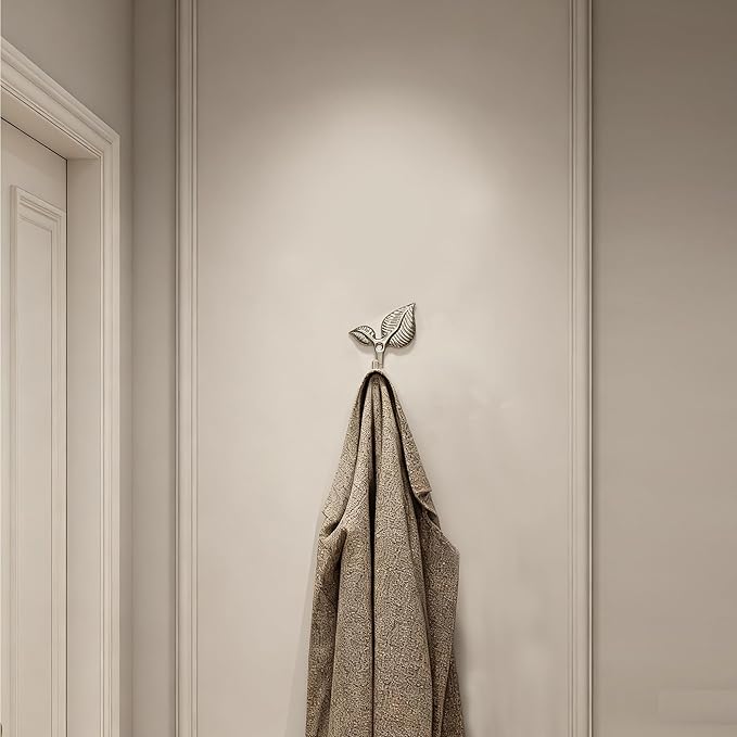 Set of 4 Vintage Leaf Wall Hooks Silver Metal Coat Hooks Heavy Duty Decorative - Image 5