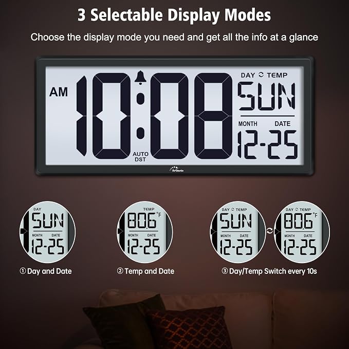 WallarGe Backlight Digital Wall Clock Battery Operated - - Image 4