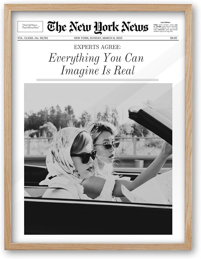iHery Small Everything You Can Imagine Is Real Framed Trendy NewsPaper Wall Art by iHery
