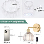 Shenmoyl Plug in Wall Sconce, Transparent Tulip Glass Lampshade Wall Light - Image 3