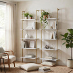 aboxoo Ladder Shelf White Marble Bookshelf 5-Tier Wall-Mounted Wood Rack - Image 5