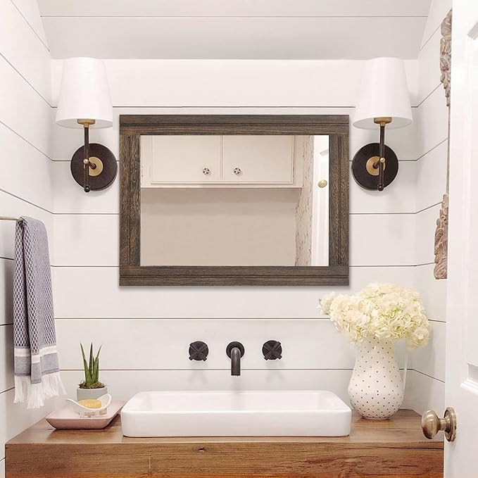 AAZZKANG Rustic Wood Mirror Rectangle Decorative Wall Hanging Mirrors - Image 6