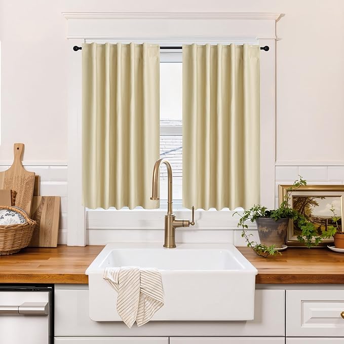RYB HOME 100% Blackout Basement Curtains 36 inches Long, Heat & UV Blocking by RYBHOME