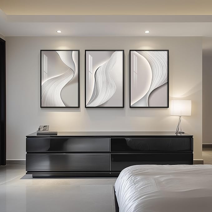 Large Framed Modern Abstract Wall Art, 3 Piece Minimalist Bright Style Prints - Image 3
