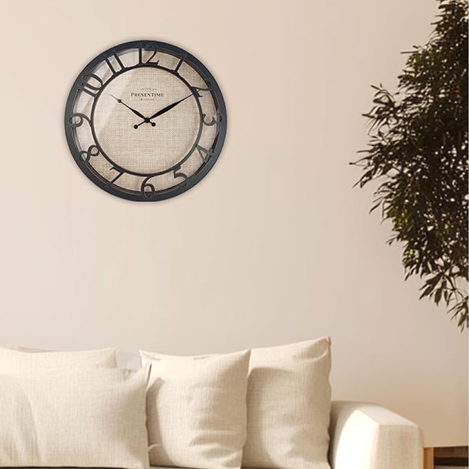 Presentime & Co 13" Farmhouse Series Wall Clock, Cottage Style, Faux Burlap - Image 8