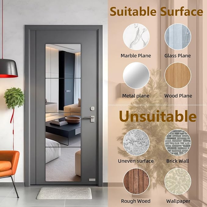 Stick on Small Mirror for Wall Decor, 4 Pack 13.8”x13.8” Acrylic Mirror Tiles - Image 3