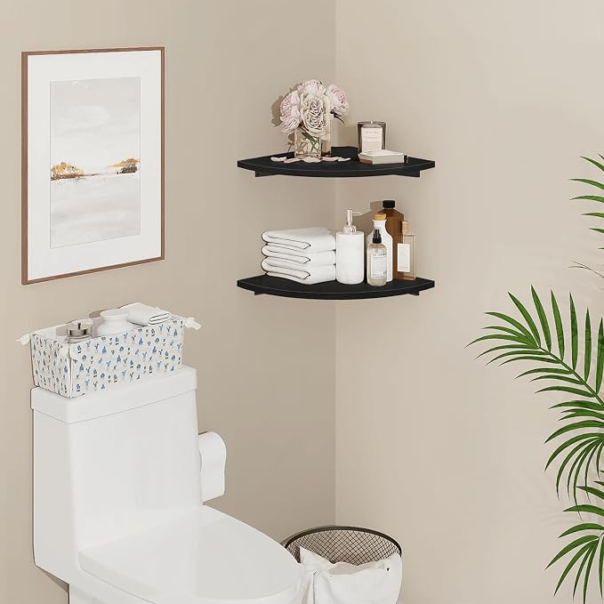 Homode Corner Floating Shelves, 2 Tier Curved Corner Hanging Shelving - Image 2