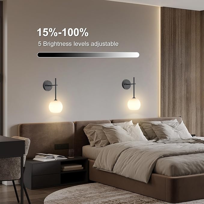Black Battery Operated Wall Sconces Set of 2, Rechargeable Wireless Wall Lights - Image 6