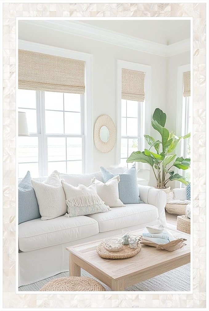 Tanmicoshomy White Shell Framed Rectangular Mirrors - Image 8