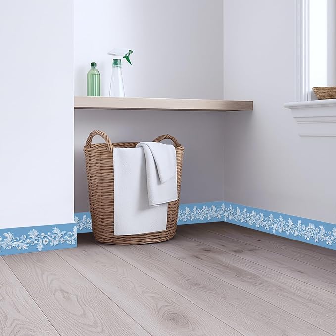 Blue Floral Wallpaper Border 196x4 Inch Peel and Stick Wall Border Elegant - Image 4