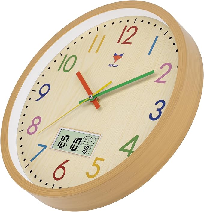 Foxtop Digital and Analog Kids Wall Clock 12 Inch Silent Non-Ticking Battery - Image 5