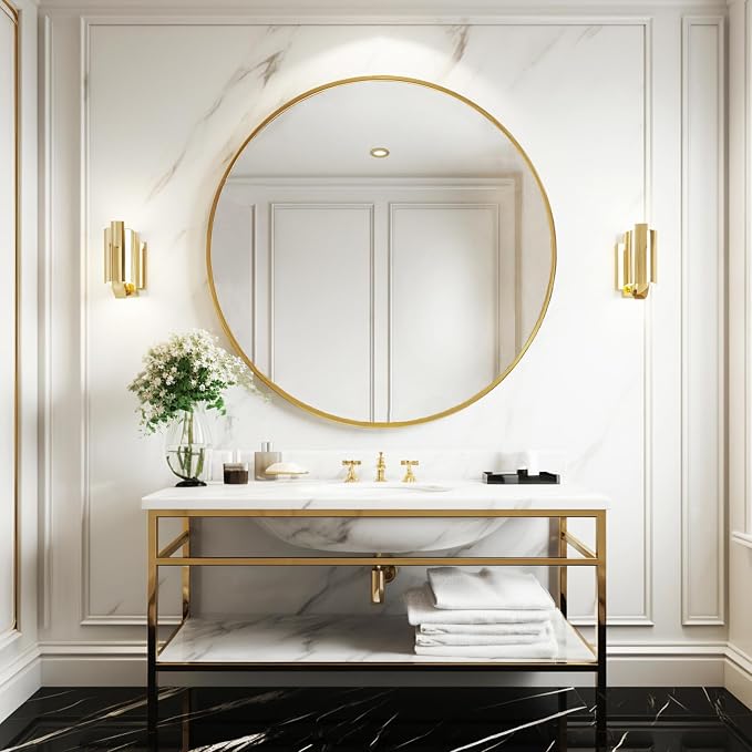 Sunniry Gold Round Mirror 30 inch, Large Circle Mirror, Round Wall Mirror - Image 4