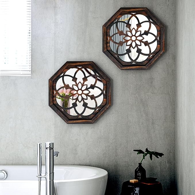 ZOLAPI 2-Piece Octagon Wall-Mounted Mirrors, Vintage Farmhouse Mirror - Image 2