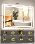 48x32 LED Bathroom Mirror with Lights, Super Bright Front & Backlit Vanity - Image 6