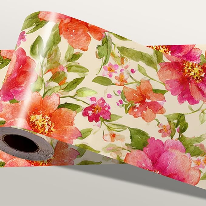 Orange Floral Wallpaper Border 196x4 Inch Peel and Stick Wall Border Watercolor by IOHEFY