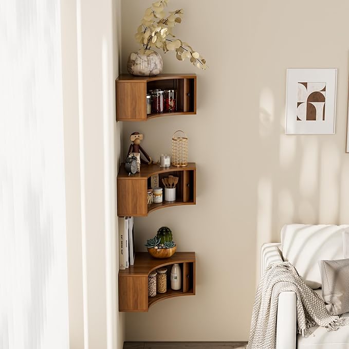 Corner Shelves Wall Cabinet Set of 3, Floating Corner Shelf Organizer - Image 7
