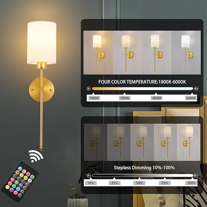 Battery Operated Wall Sconces Set of Two, Wireless Rechargeable Wall Light - Image 3