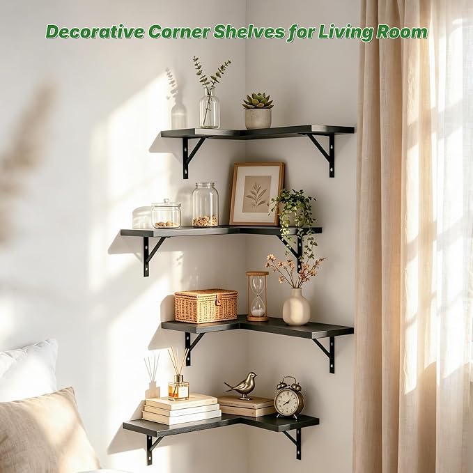 NATURE'S SOURCE Corner Floating Shelves Set of 4, Corner Shelves Wall Mounted - Image 2