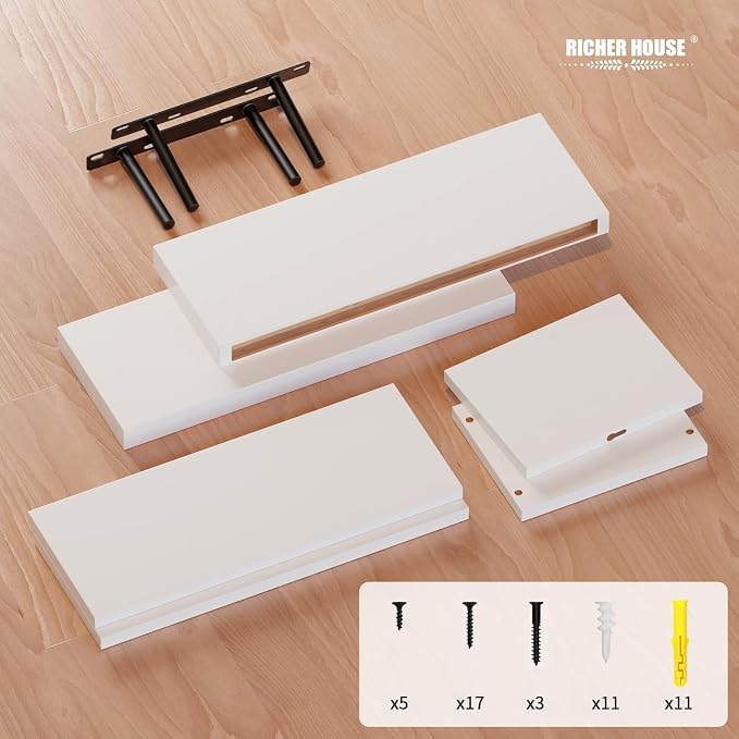 RICHER HOUSE White Floating Shelves Set of 3, Modern Bathroom Shelves Wall - Image 4