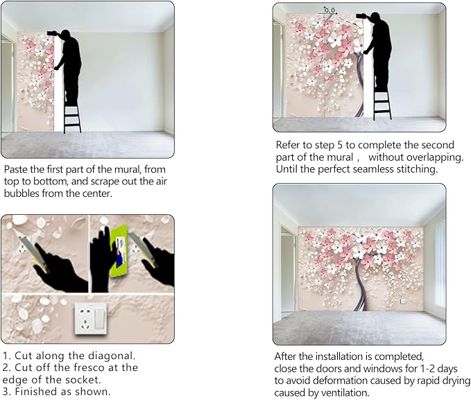 3D Relief Abstraction Pink Flowers Tree Mural Bedroom Floral Wallpaper Room - Image 6