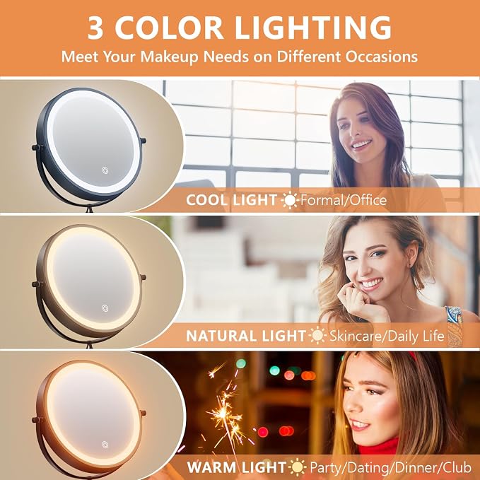 Auxmir 8'' Wall Mounted Lighted Makeup Mirror, 3200mAh Rechargeable - Image 4