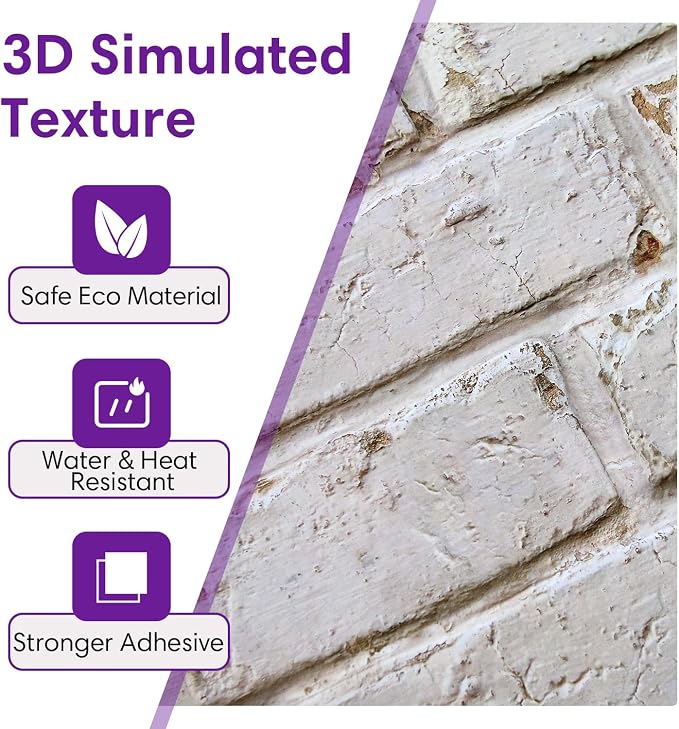 3D Peel and Stick Faux Brick Wall Panels 11.8" x 11.8" 10-Pack, Small - Image 4
