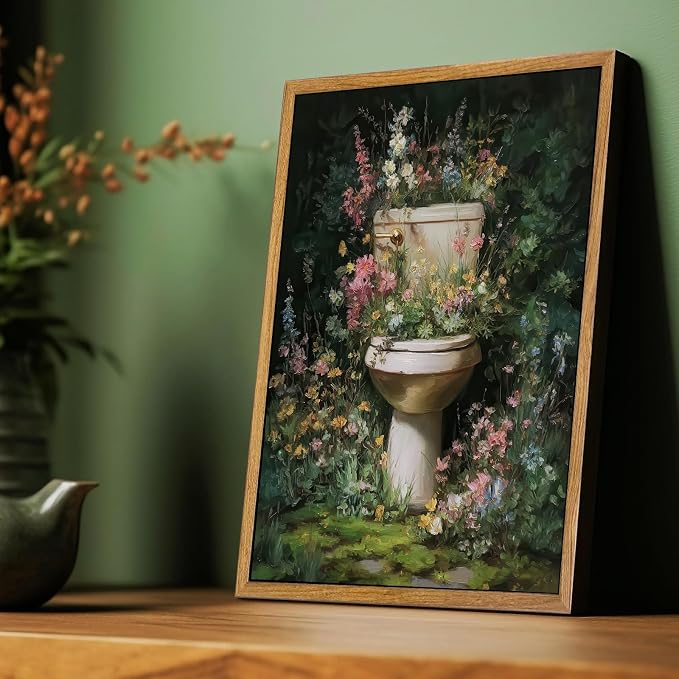 AtterrirArt Framed Funny Bathroom Wall Art, 12 * 16inch, Vintage Toilet Bowl - Image 2