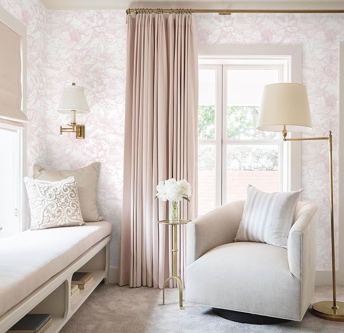Ismoon Large Floral Peel and Stick Wallpaper Boho White/Pink Contact Paper - Image 6