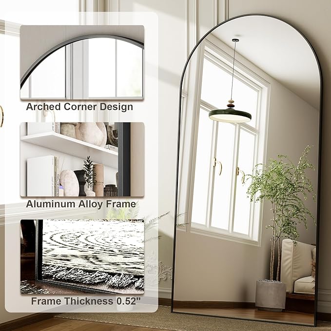 HARRITPURE 71"x30" Arched Full Length Mirror Free Standing Leaning Hanging - Image 4