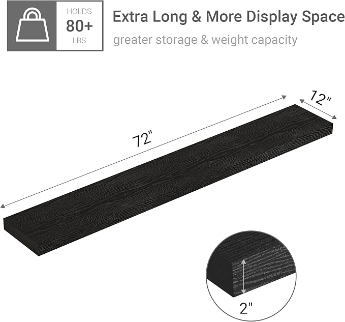 Vivelove 72 Inches Floating Shelves Wall Mounted, Living Room, Home Decor - Image 3