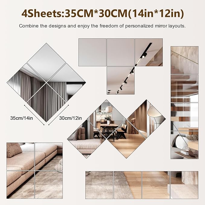 Shiftshade Mirror Wall Full Length, 12X14 Inch Unbreakable Mirror Tiles - Image 2