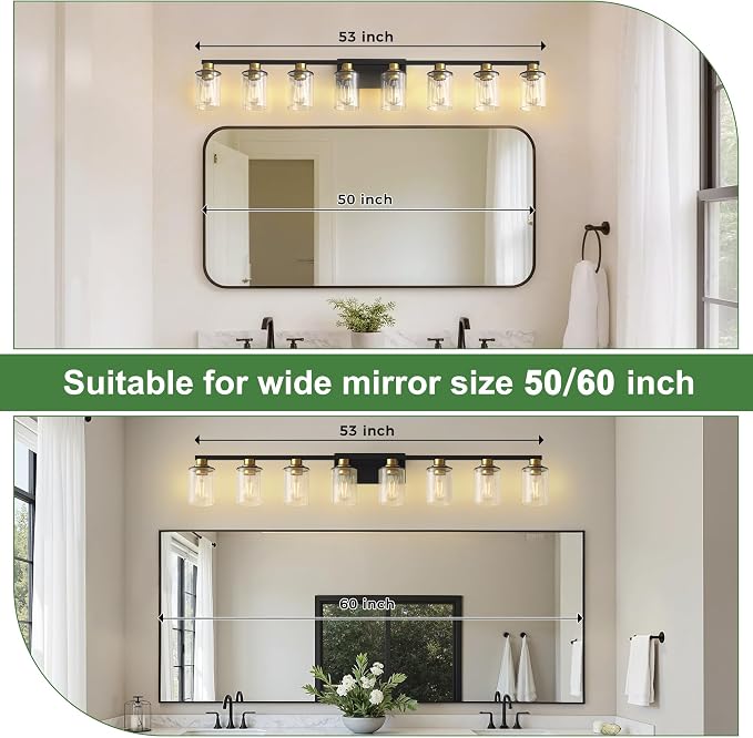 DORESshop 55 Inch Bathroom Light Fixtures, 8-Light Black and Gold Bathroom - Image 2
