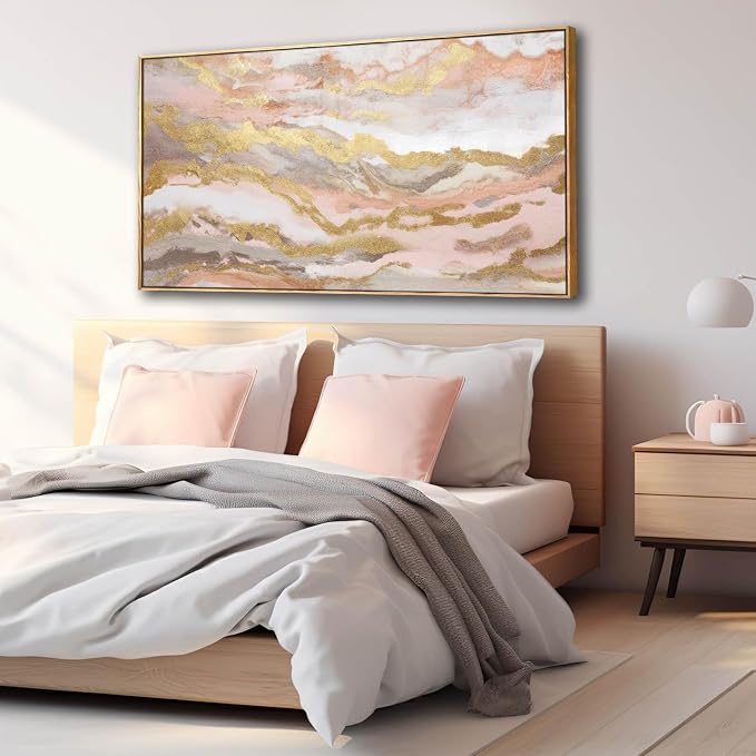 YJYart Canvas Wall Art Gold Living Room Decor Pink Canvas Art Room Decor - Image 3