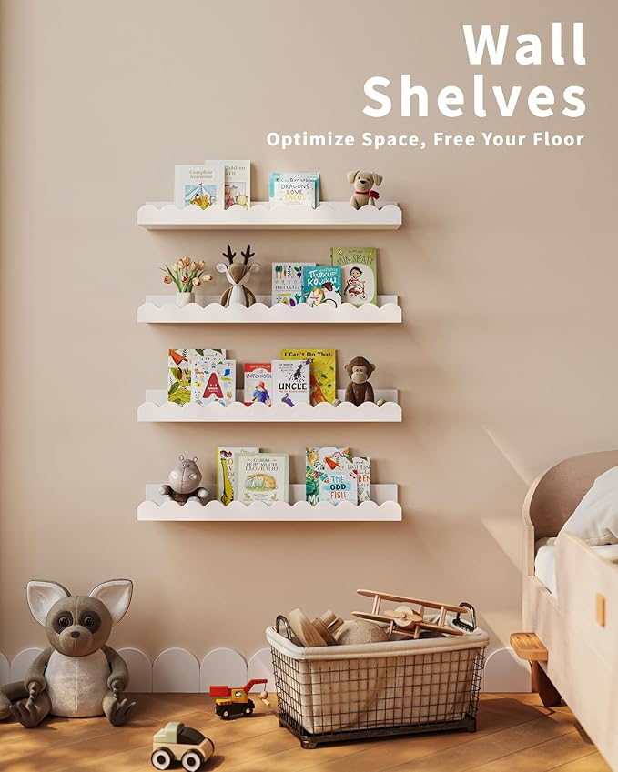 Shario Nursery Book Shelves, Scalloped Shelves, Wall Book Shelves - Image 4