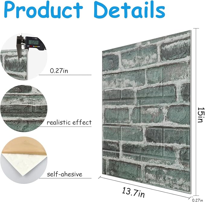 3D Wall Panels Peel and Stick in Green，40 PCS XPE Foam 3D Wallpaper, Faux Brick - Image 2