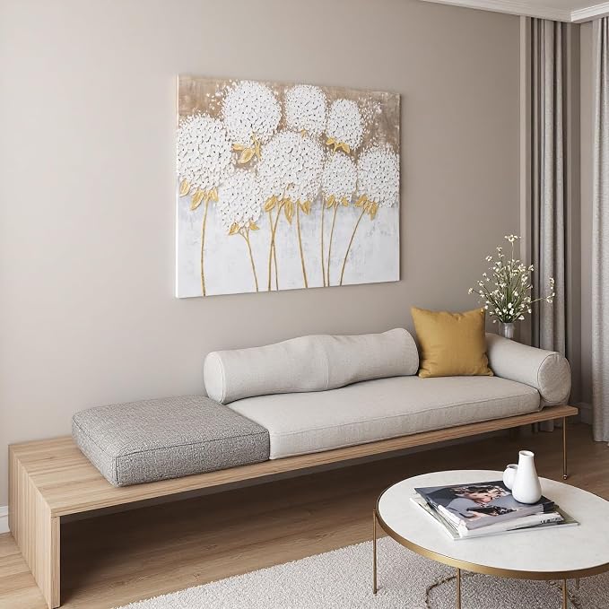 JolyWell White Hydrangea Flower Wall Art, hand-painted Large Canvas Wall Art - Image 5