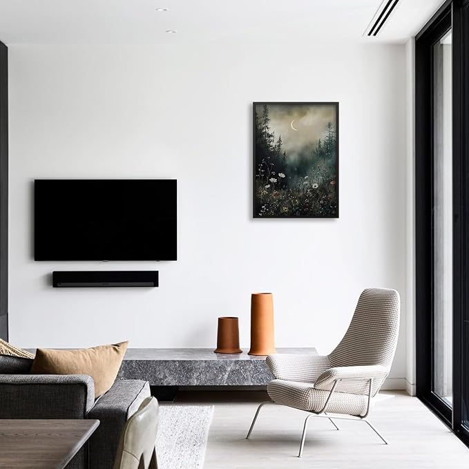 Dark Flower Field Poster Vintage Moody Academia Wall Art 24X36 inch Black - Image 5