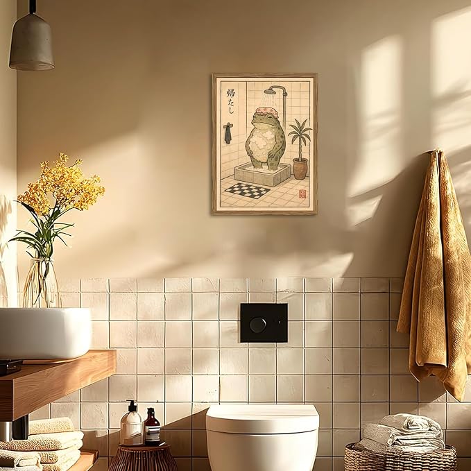 Funny Japanese Frog Bathroom Wall Art Whimsical Frog Shower Wall Decor 12x16 - Image 4