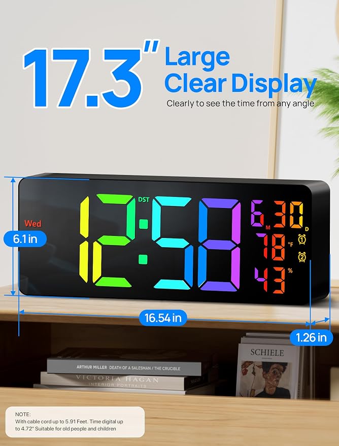 MASHI 17.3" Large Digital Wall Mount Clock, Digital Clock - Image 2