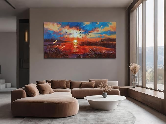 Anolyfi Sunset Wall Art for Living Room, Reed Lake Wall Decor Red Artwork for - Image 6