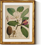 InSimSea Gold Bamboo Framed Canvas Wall Art, Retro Nature Magnolia Botanical by InSimSeaArt